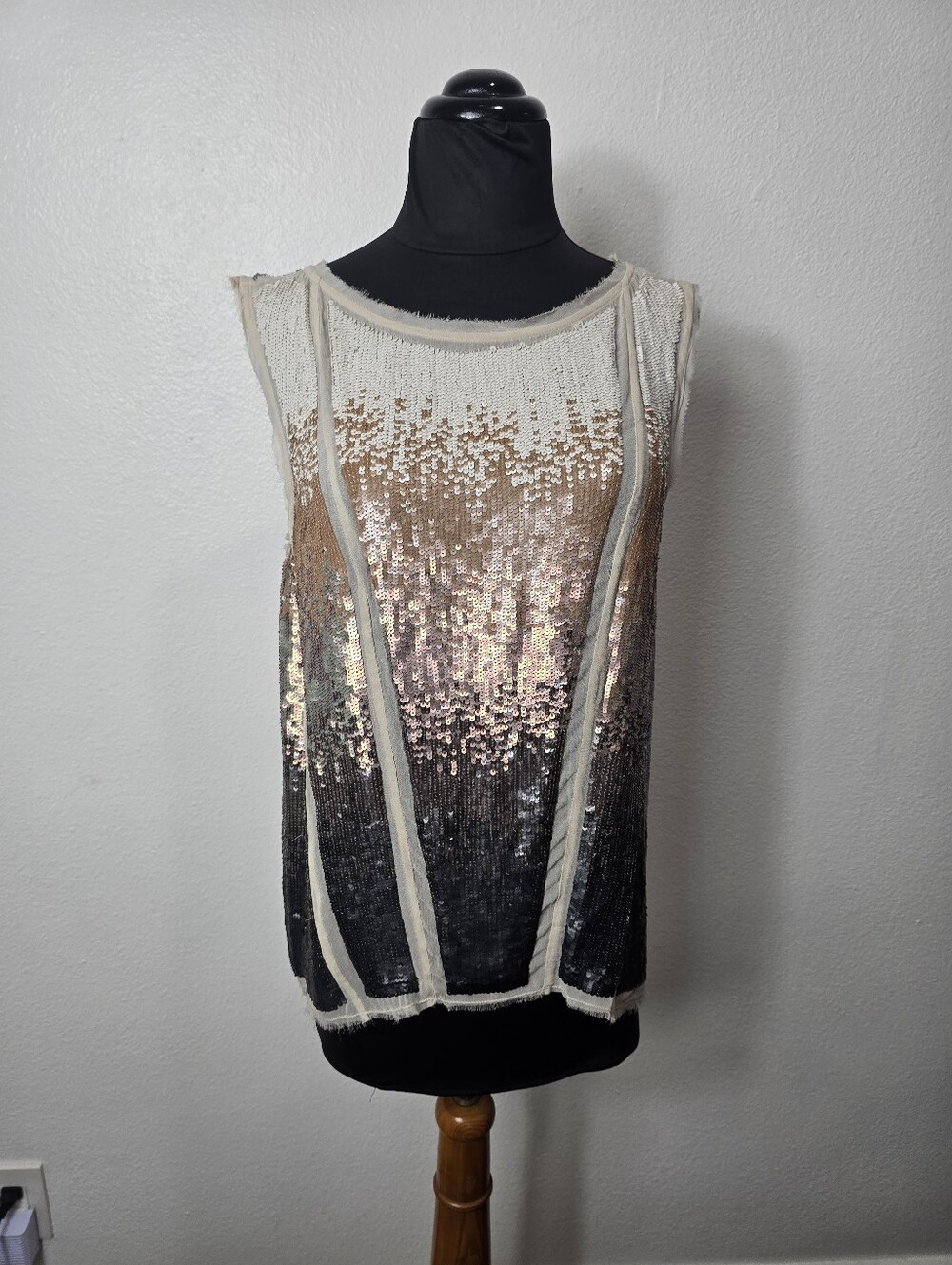 AllSaints White and Beige Hand-Embellished Sequin Top - Picture 7 of 10